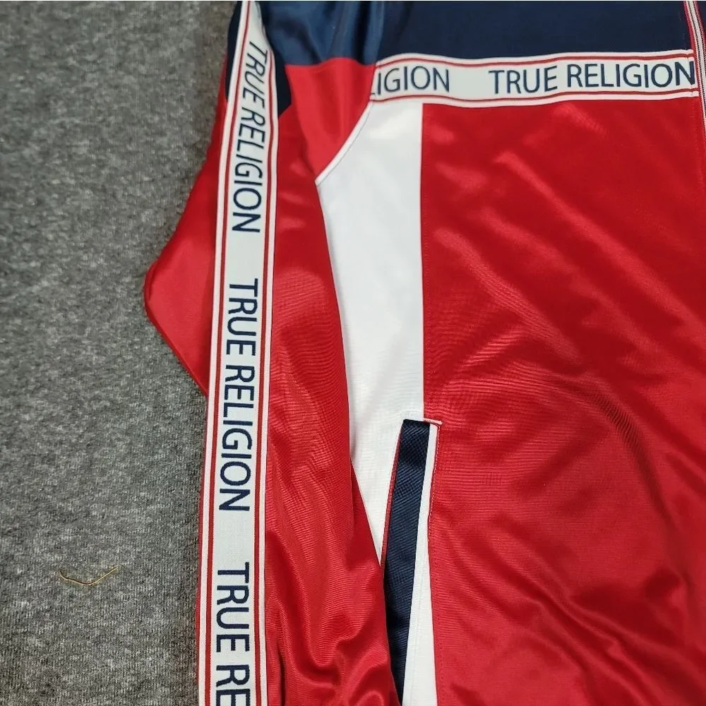 True Religion Track Jacket Men XXL Red White Blue Full Zip Logo Steetwear Y2K